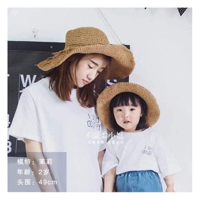 Nón cói mẹ và bé nơ dây vintage