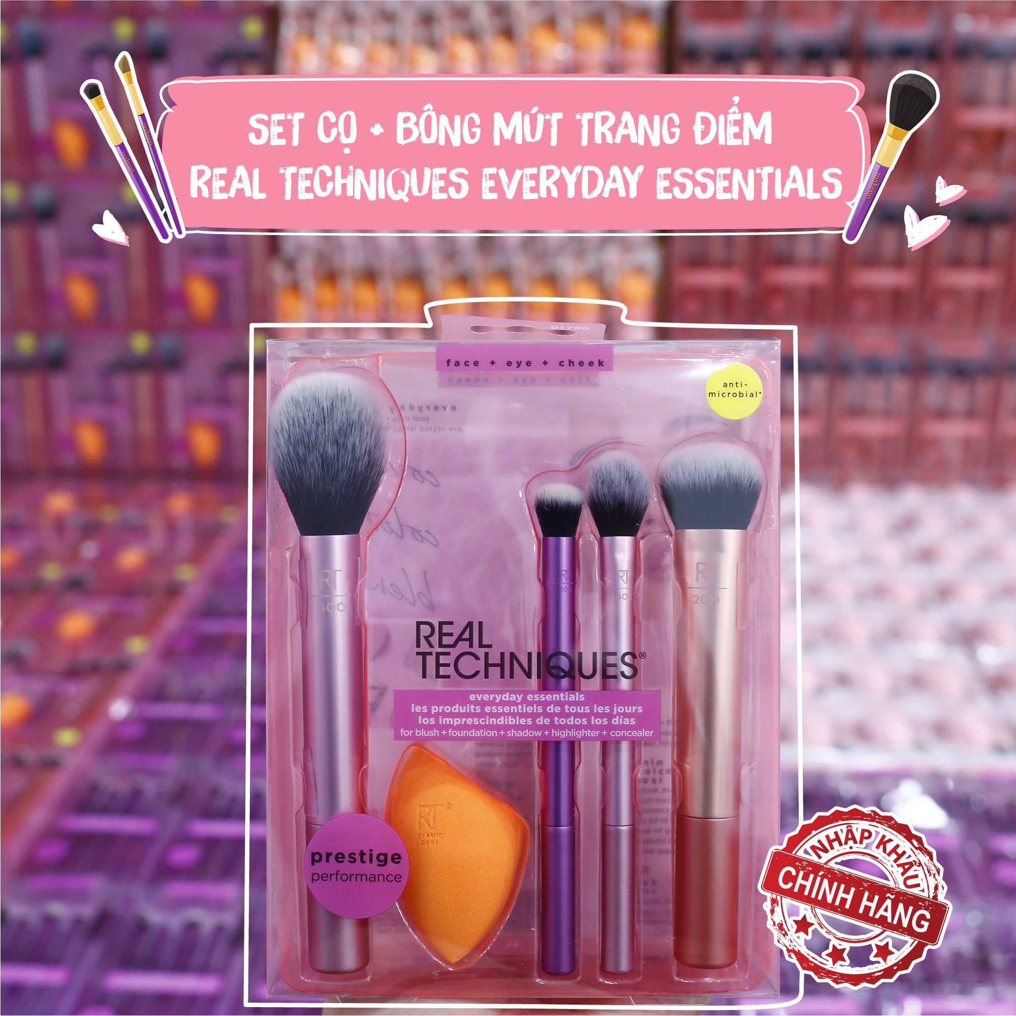 Set Cọ + Bông Mút Trang Điểm Real Techniques Everyday Essentials (5SP)