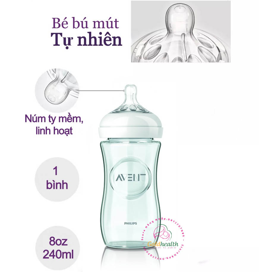 [Nhập RS0722 giảm 30k cho đơn 99k]Bình sữa thuỷ tinh Philip Avent cho bé 8oz ( 240ml) Mỹ