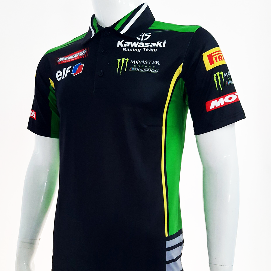 Áo thun nam có cổ tem xe Kawasaki