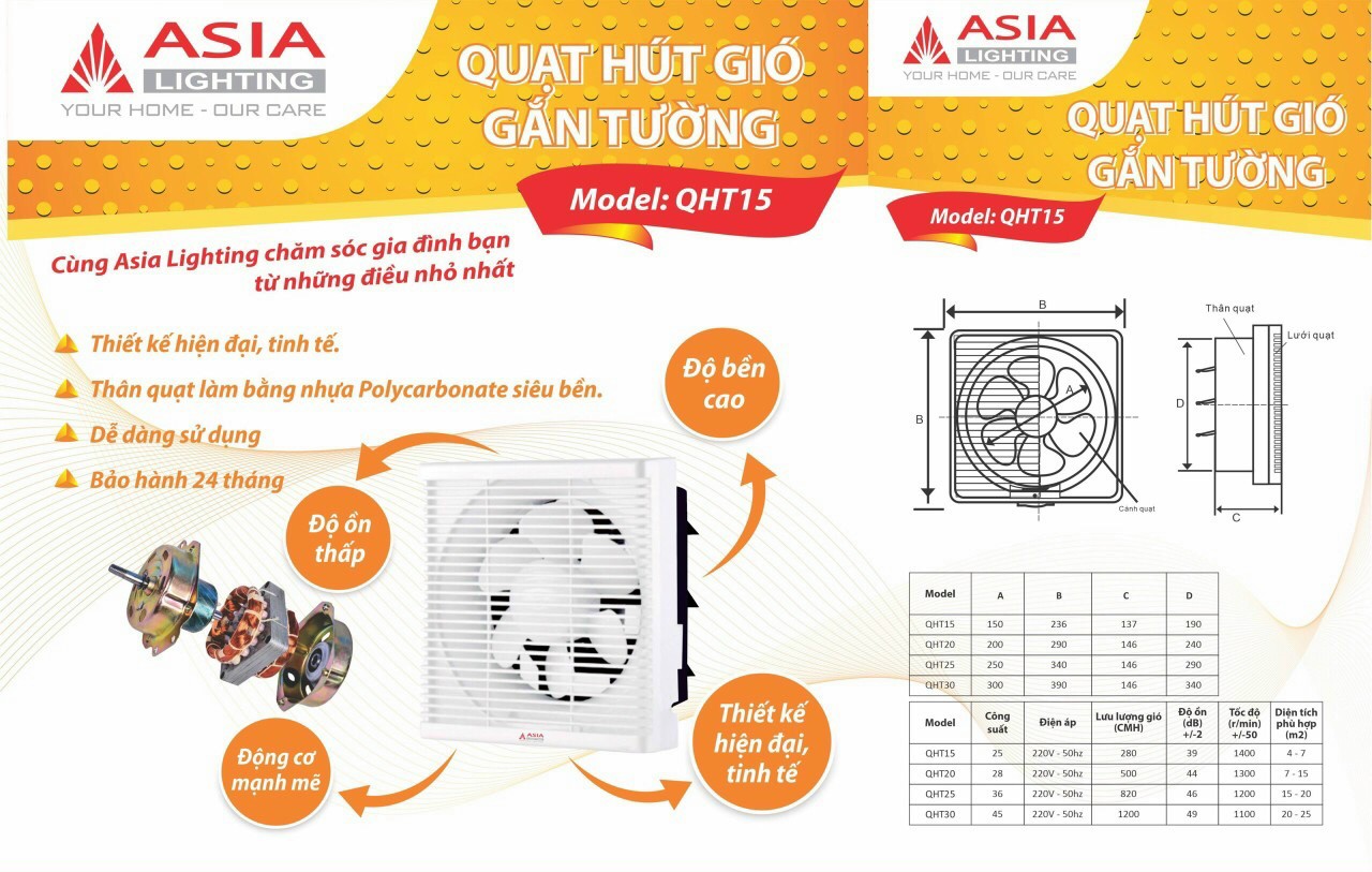 Quạt hút gió gắn tường 19x19cm 25w ASIA
