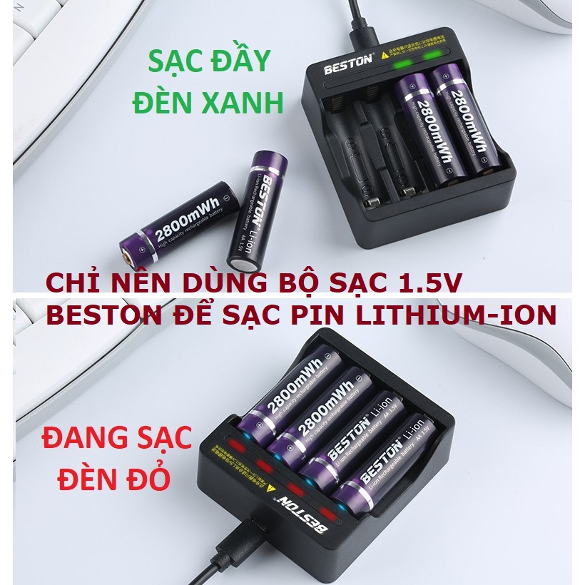 Pin sạc AA/AAA Beston chính hãng 1.5V, bộ sạc nhanh M7011 tự ngắt , có đèn báo pin đầy chuyên dùng cho micro karaoke, chuột không dây, máy đo huyết áp, khóa cửa vân tay, đồng hồ, điều khiển, đồ chơi