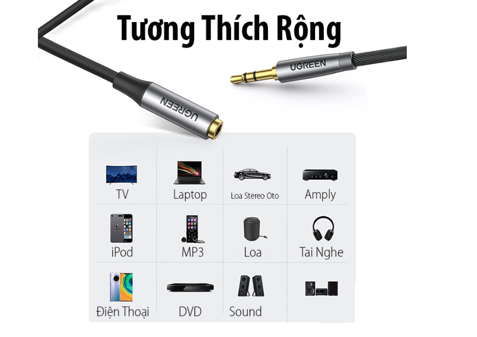 Cáp Audio nối dài AUX 3.5mm Ugreen ( 1m 50238 ,  2m 50241 ,  3m 50242 , 5m 60311 ) Chính Hãng