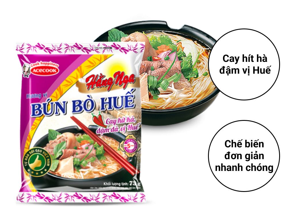 Thùng 30 gói bún bò huế Hằng Nga 73g
