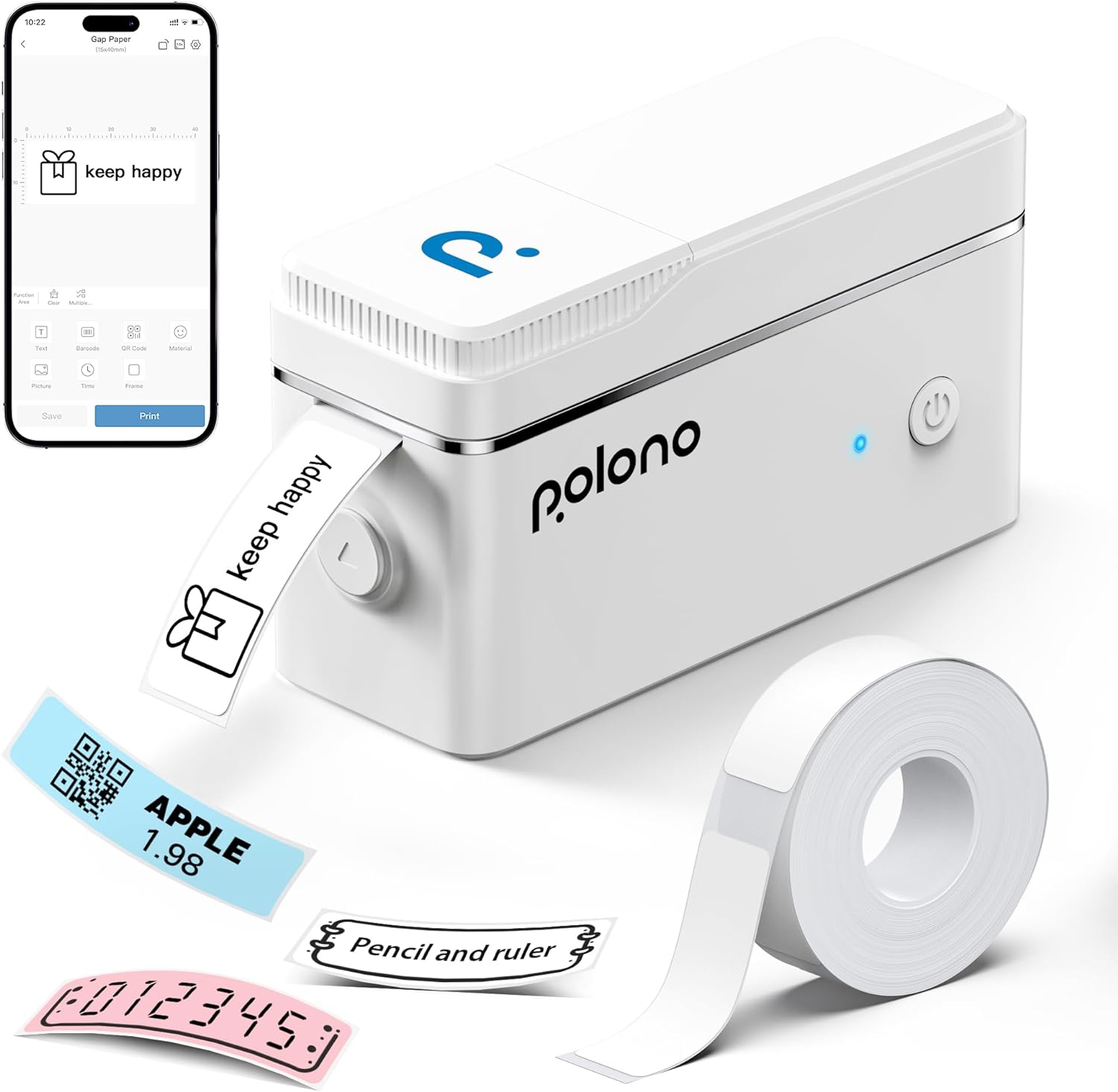 Máy in nhãn bằng nhiệt POLONO P31S Label Maker Machine with Tape, Portable Thermal Printer, Portable Bluetooth Label