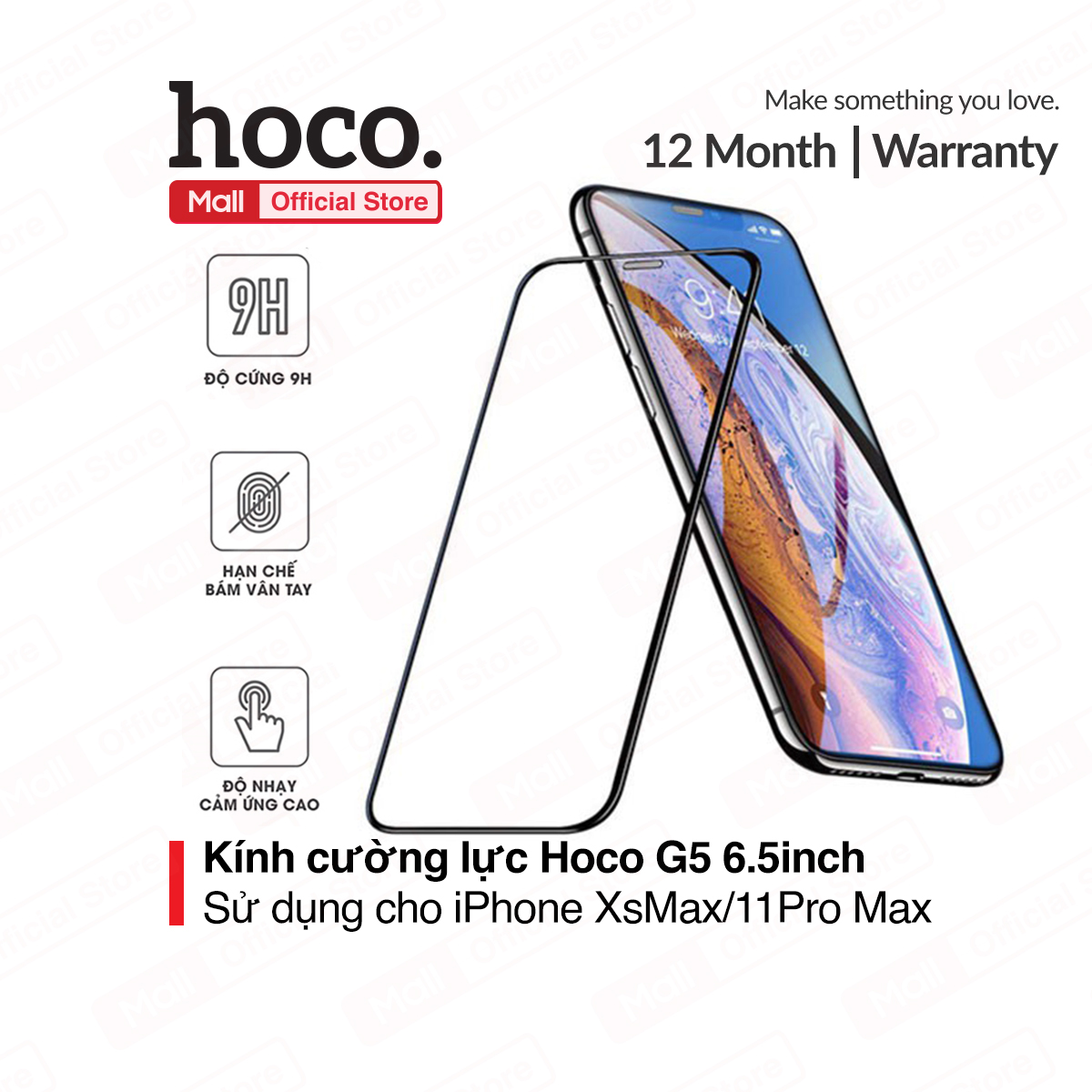 Miếng dán cường lực Hoco G5 6.5inch dành cho dòng iPhone XsMax/11Pro Max, có chống bám vân tay, bảo vệ màn hình điện thoại