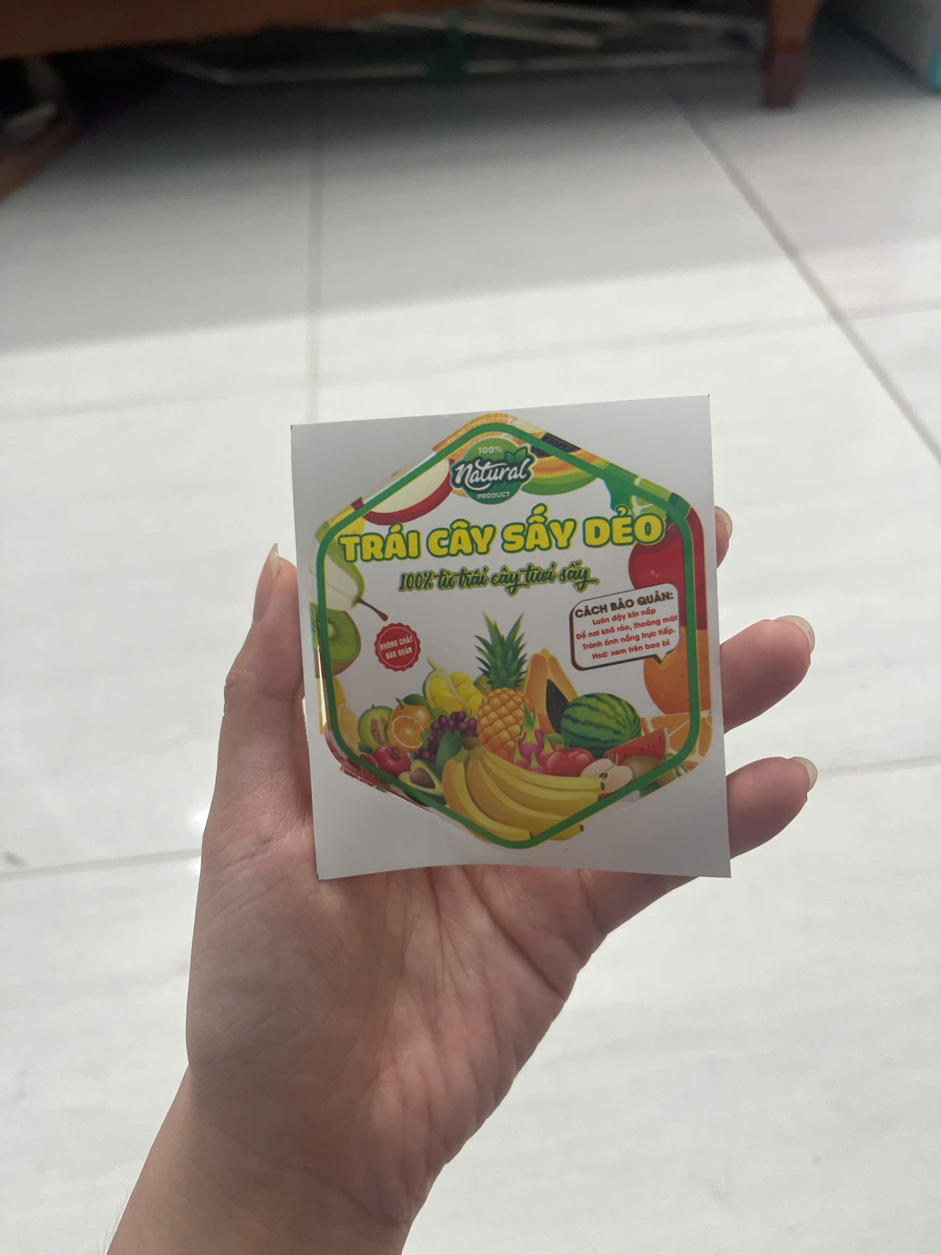 55 tem dán "Trái cây sấy dẻo" - Lục giác 7x8cm