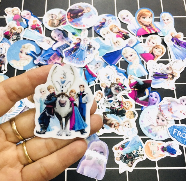 Bộ 30-50 Sticker công chúa Elsa ép lụa có đề can bóc dán