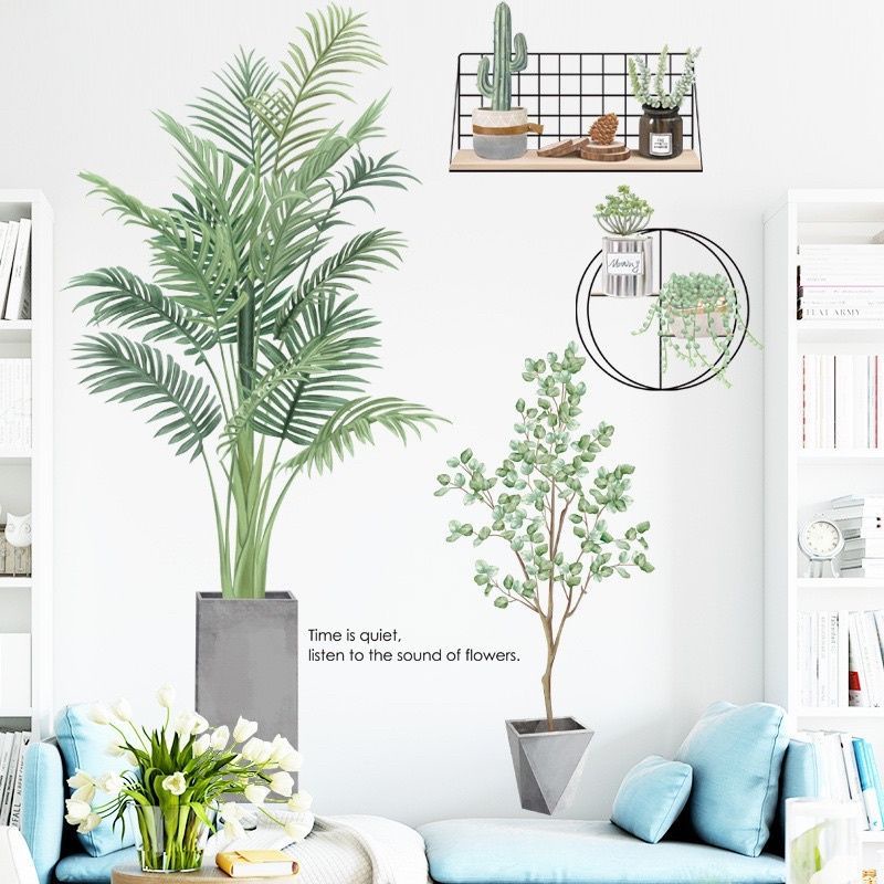 Decal dán tường chậu cây cảnh trang trí phòng khách