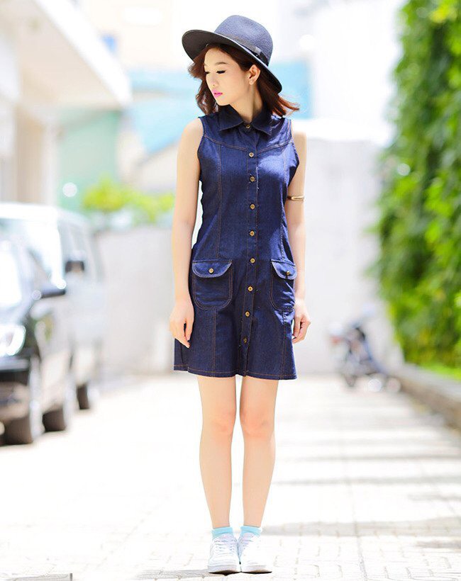 ĐẦM JEAN CỔ SƠ MI PHỐI TÚI D7930
