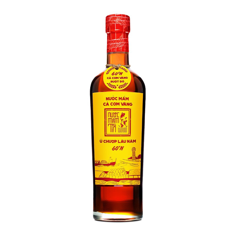 Nước Mắm Tĩn Cá Cơm Vàng Ruột Đỏ Độ Đạm 60N Chai Thuỷ Tinh 500ml Nước Mắm Truyền Thống Sạch