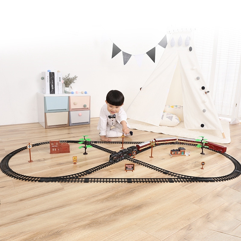 Electric Racing Rail Car Kids Track Train Model Toy Baby Railway Train Racing Road Transportation Building Slot Sets Toys Kids