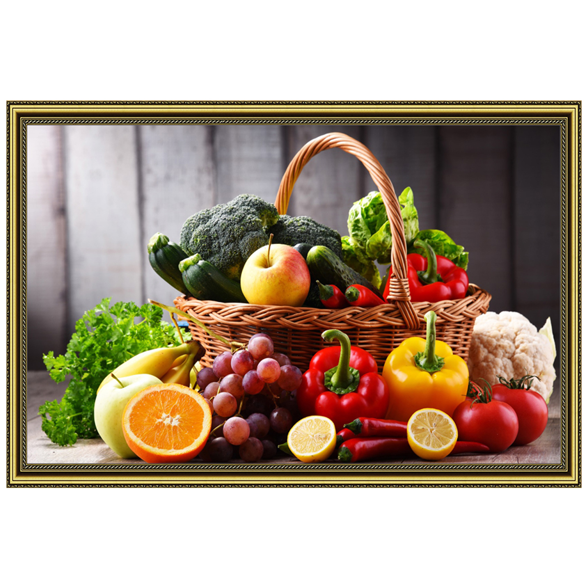 Tranh dán tường Trái cây rau củ quả ghép viền khung trang trí bếp ...