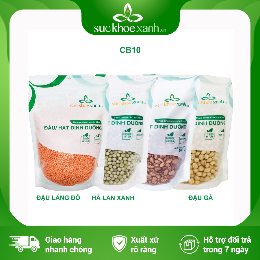 Combo 10 - Đậu gà & Đậu lăng đỏ nguyên hạt & Đậu hà lan xanh nguyên hạt & Đậu cúc - 500g/túi