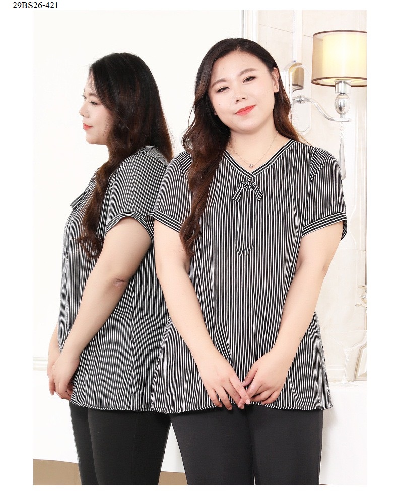 Áo kiểu sọc nơ bigsize giấu bụng - bs21-421