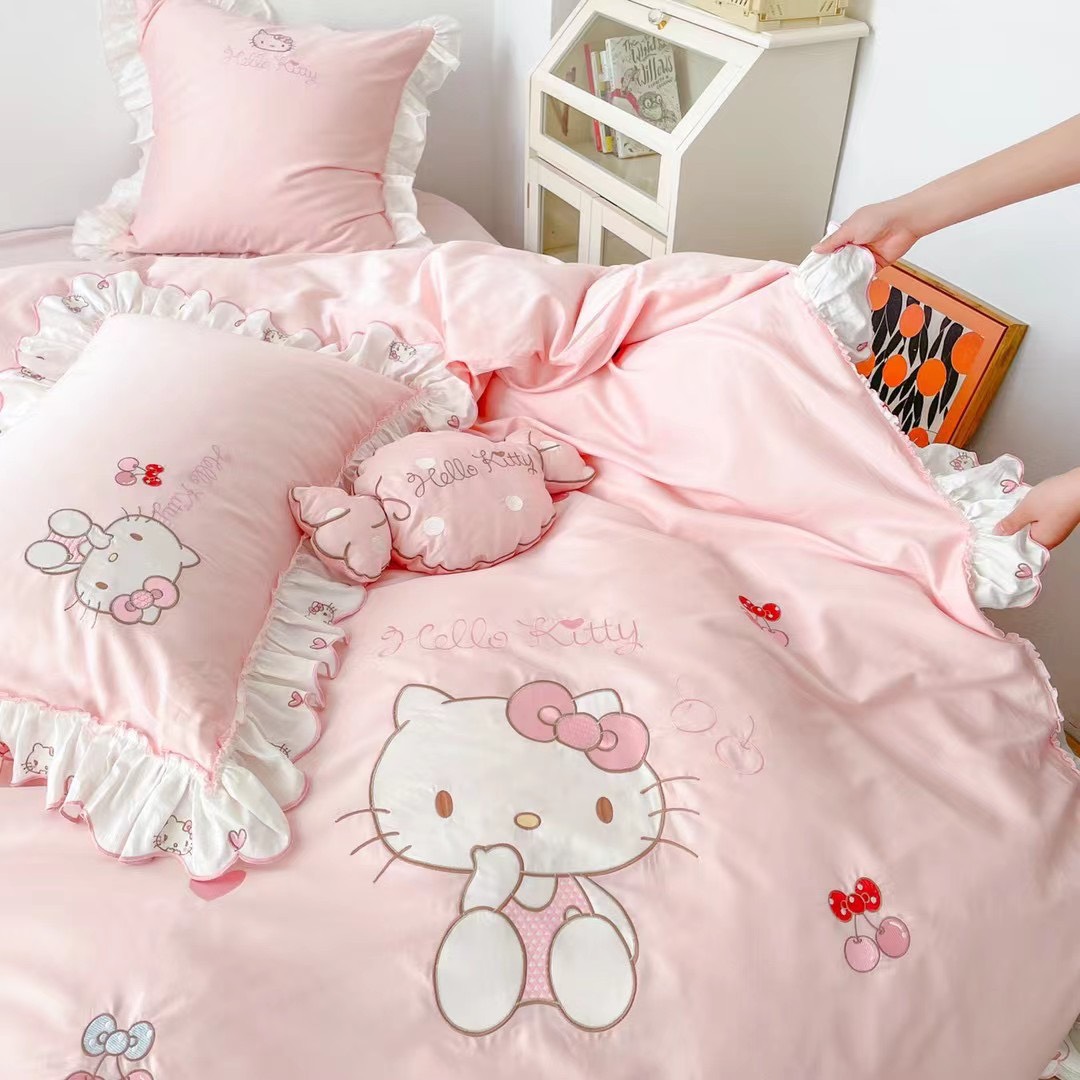 Bộ Chăn ga gối lụa 60s Kitty