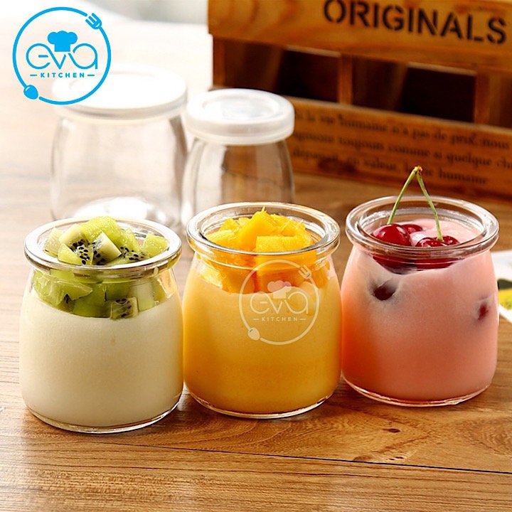 Hộp 12 Hũ Thuỷ Tinh Đựng sữa chua khổng Lồ In Hình Cute 200 Ml