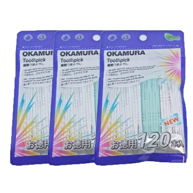 [HCM]Okamura- Combo 3 Bịch Tăm nhựa nha khoa cao cấp tiện dụng Nhật bản (gói 120 chiếc*3)