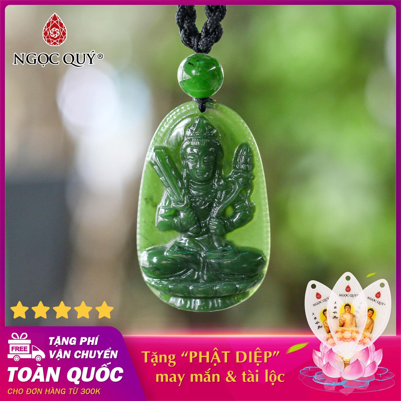 [HCM]Mặt dây chuyền đá ngọc bích Hư Không Tạng Bồ Tát Phật bản mệnh tuổi Sửu Dần cho cả nam và nữ size 3.6 x 2.3cm (màu xanh ngọc) - Ngọc Quý Gemstones