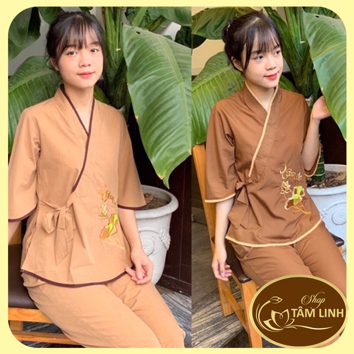 Đồ lam đi chùa _nhật nơ hoa thêu