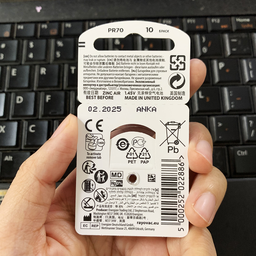 Pin máy trợ thính Rayovac PR70, Pin A10 ( vỉ 6 viên )