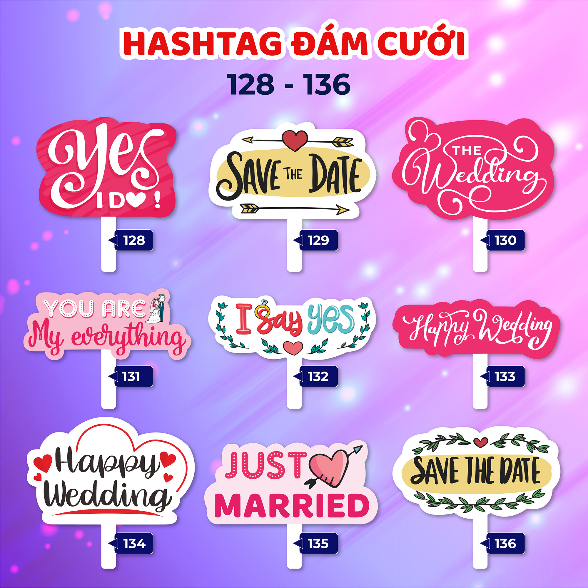 Bảng hashtag cầm tay chụp hình đám cưới (MS 101 - 136)