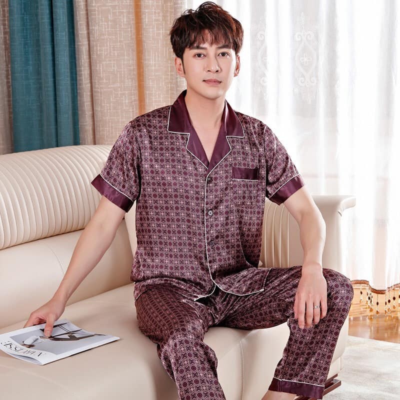 NG1908N - Bộ pyjama nam ngắn tay chất lụa satin mềm rũ cao cấp hàng nhập - giá 380k