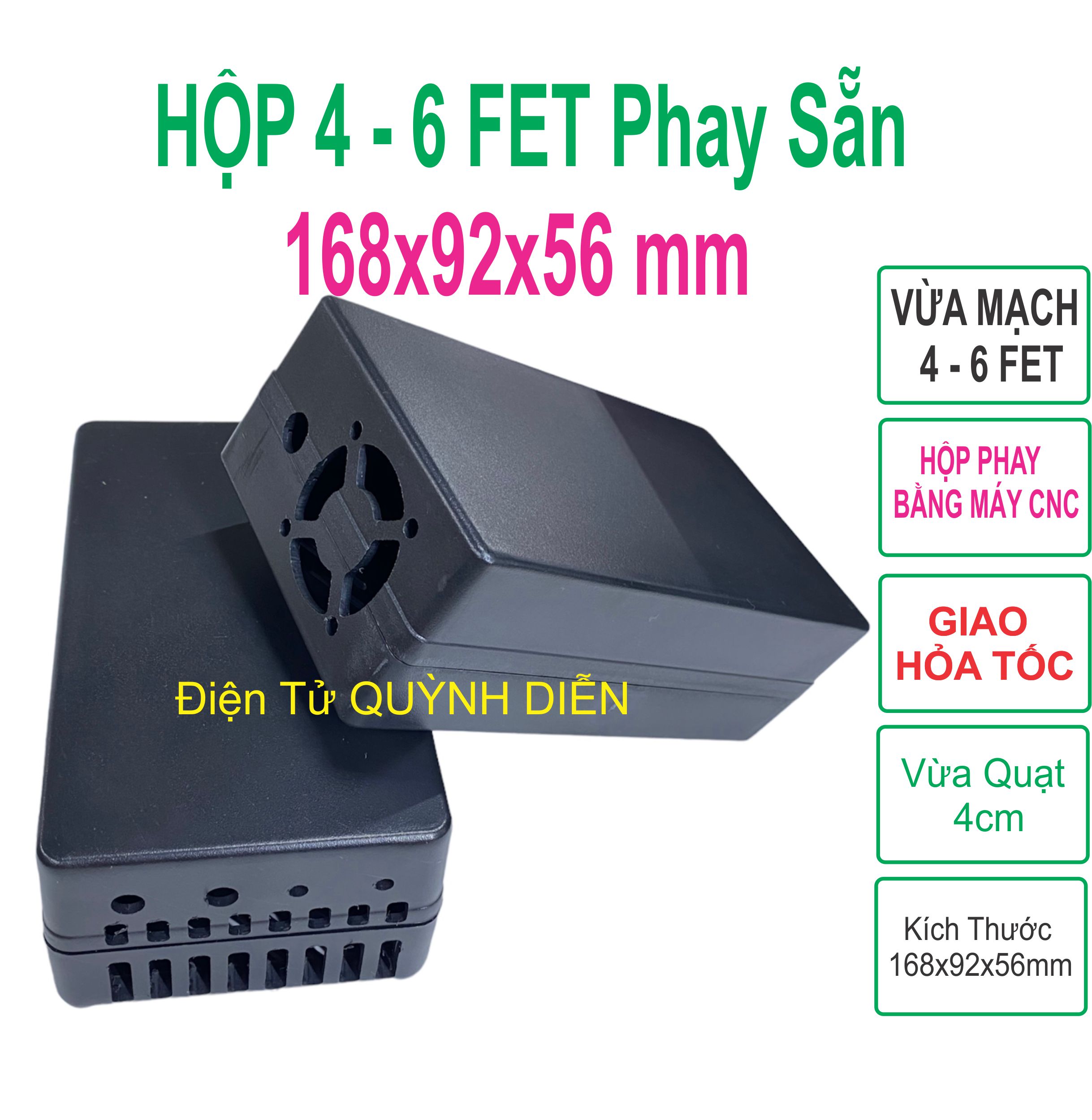 Hộp nhựa 4 FET 6FET 168x92x56 khoan sẳn phay CNC dùng lắp mạch điện