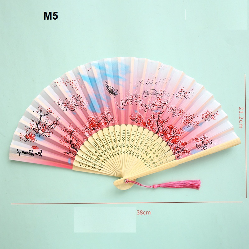 [HCM]Quạt Cầm Tay Xếp Nan Trúc Vải Lụa Cổ Phong