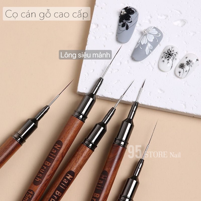 Cọ nail lông chồn vẽ nét - cán gỗ cao cấp đủ size