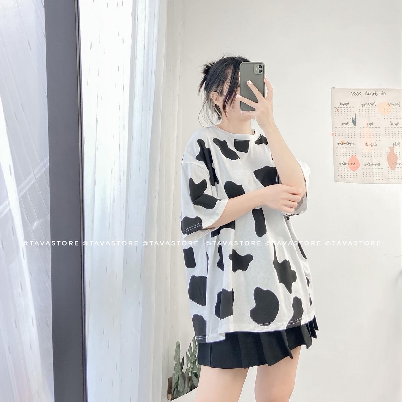 set váy tennis + áo thun bò sữa