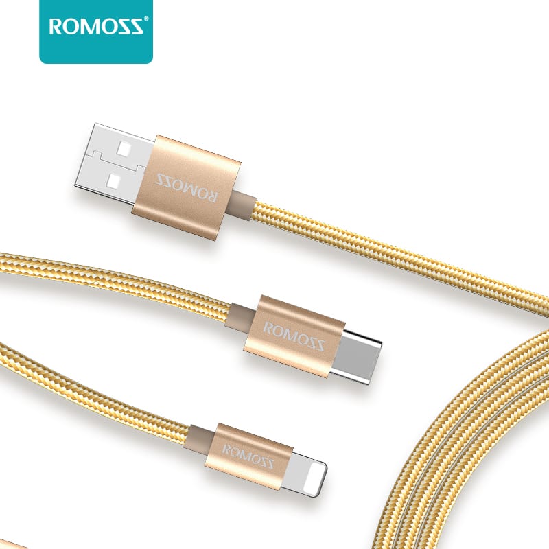 Cáp sạc nhanh Romoss CB21A 2in1 USB to Lightning / Type C dài 1.5m