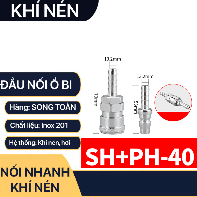 Khớp Nối Nhanh SH PH Khí Nén Đuôi Chuột, Bộ Nối Nhanh Ổ Bi Cắm Lòng Trong Đuôi Chuột 8 10 12