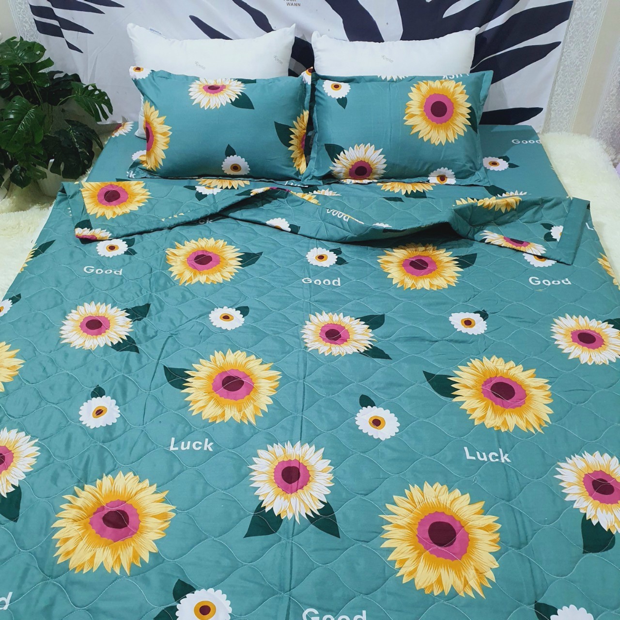 (FreeShip MAX) Bộ Ga gối Poly Kovico Cúc Họa Mi to 1m8x2m (dành cho nệm cao dưới 12cm)