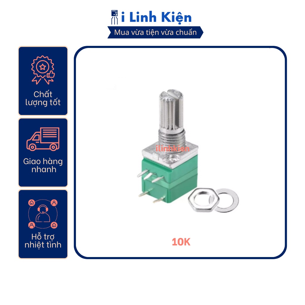 Chiết áp đơn 10k rk097n b10k 15mm xanh chất lượng cao