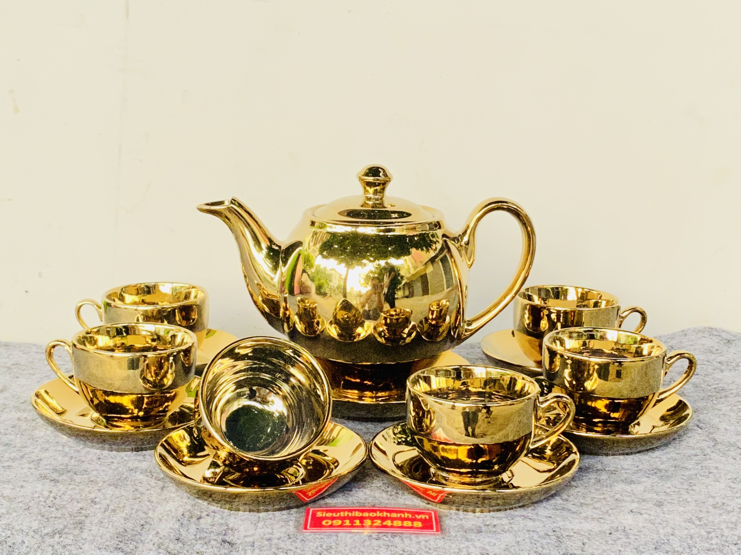 Bộ ấm chén gốm sứ dát vàng cao cấp