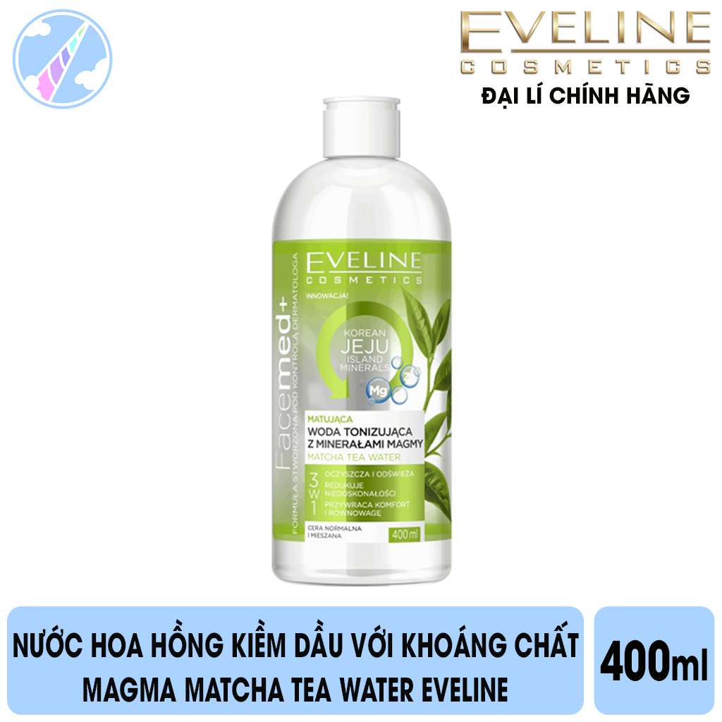 Nước hoa hồng kiềm dầu với khoáng chất Magma Matcha Tea Water Eveline 400ml