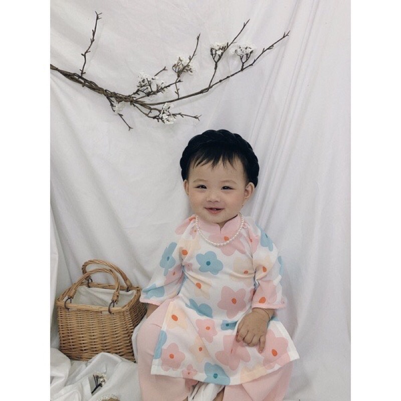 [8-20kg]Áo dài bé gái,Áo dài kèm Mấn Chất Lụa Mango siêu mềm mịn
