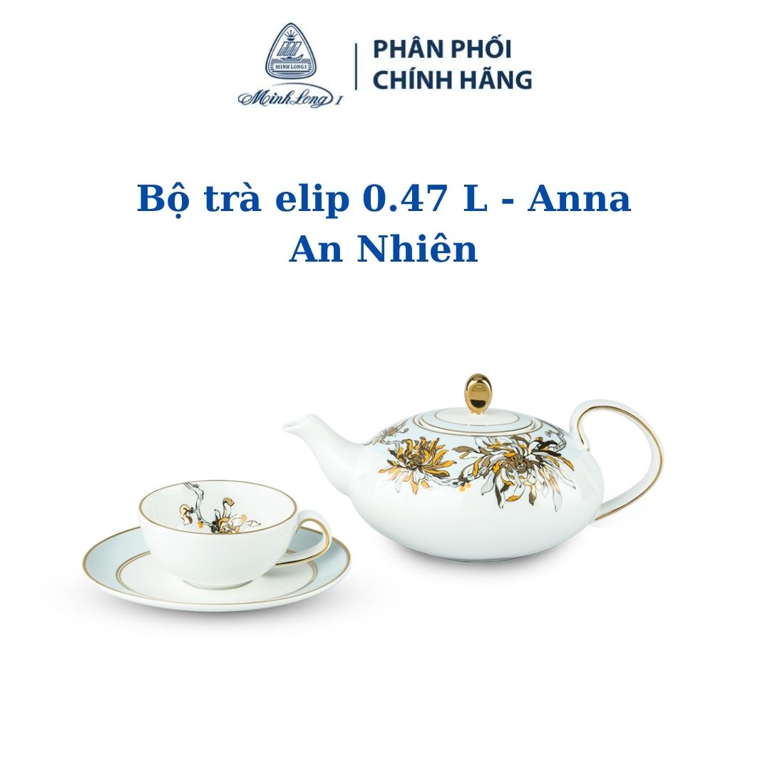 Bộ Ấm Trà 0.47 An Nhiên Dát Vàng 24K - Gốm sứ cao cấp Minh Long I