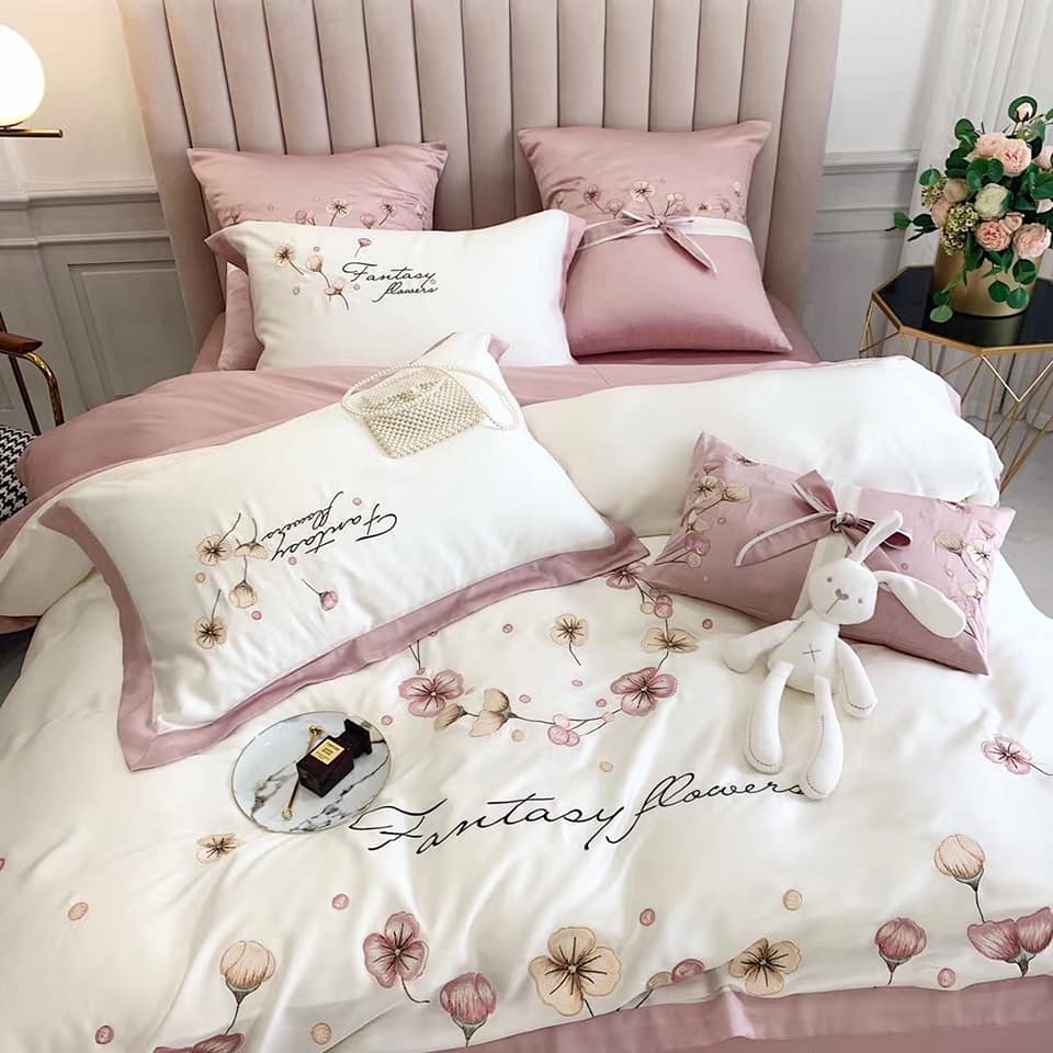 Bộ chăn ga gối lụa tencel 100s hoa bồ công anh cao cấp