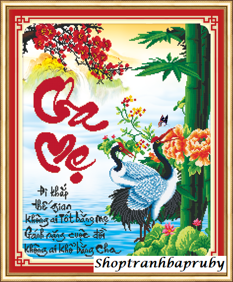 [HCM]Tranh thêu Cha mẹ Cành Trúc 51406 kích thước 52 x 65 cm