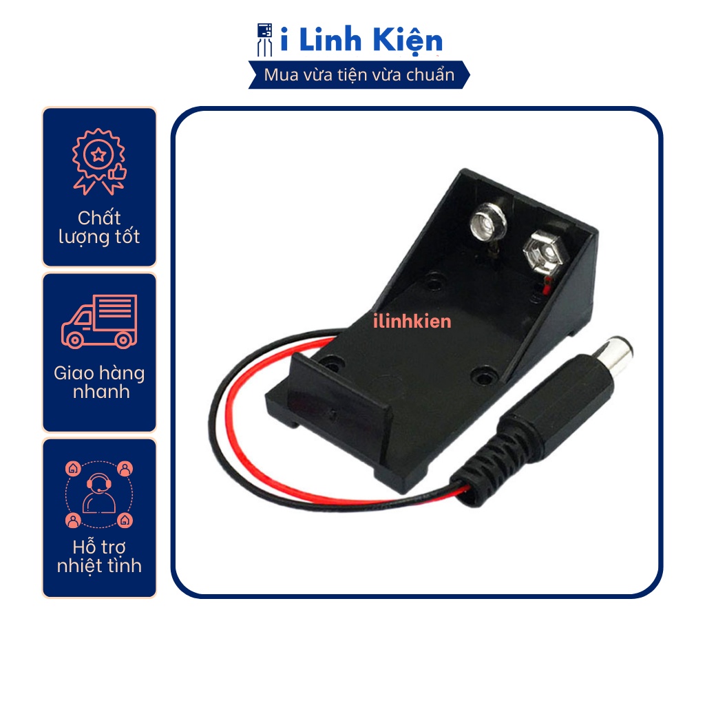 Đế PIN 9V không nắp đầu ra jack DC đực 55x21mm