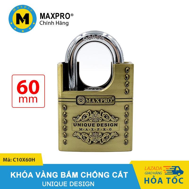 Ổ Khóa Chống Cắt Bấm Chìa Nhọn MAXPRO Vàng Hoa Văn 60mm - C10X60H