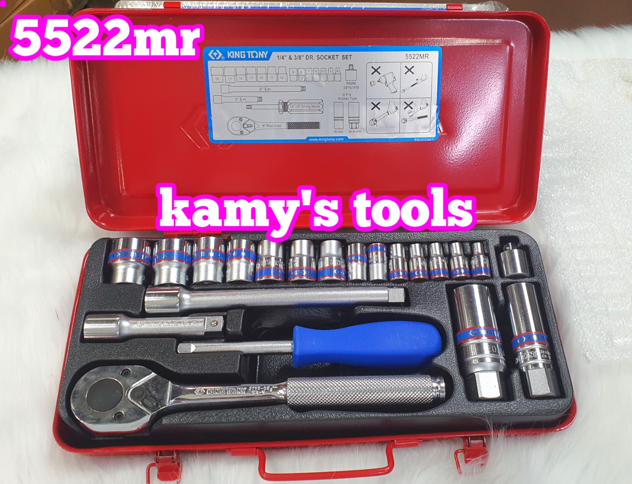 Bộ tuýp 1/4 và 3/8 inch 21 chi tiết 6 cạnh kingtony model 5522mr