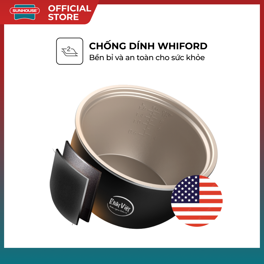 Nồi Cơm Điện Tử Sunhouse 1.8L SHD8912 Phủ…