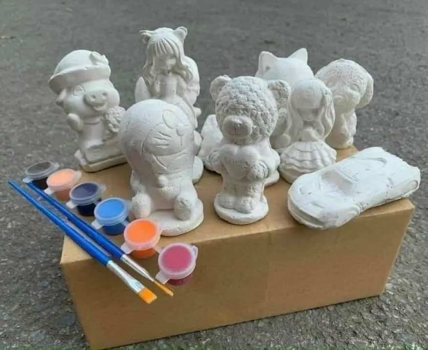 Set 10 tượng thạch cao 7 đến 9cm, tặng 8 màu 2 cọ, tượng tô màu, tô tượng