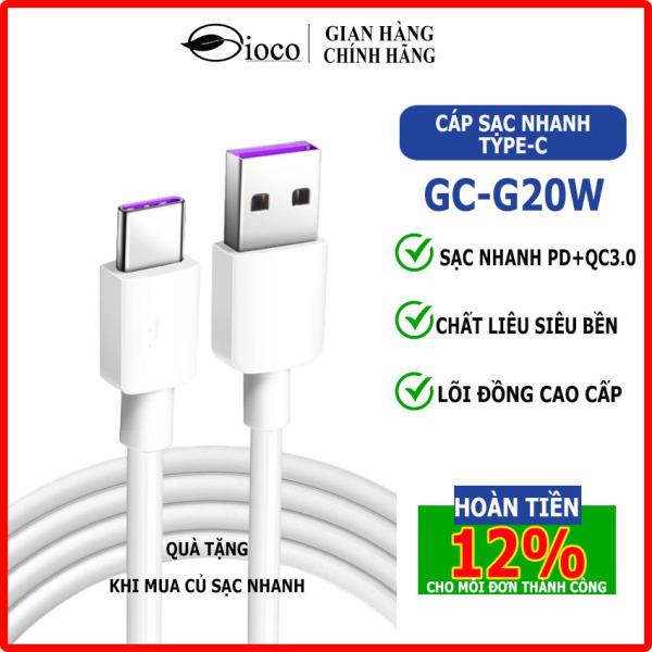 [GIOCO]-Cáp sạc nhanh USB Type C GC200 - Dòng sạc tối đa 3A độ dài 1m màu trắng tương thích với Android