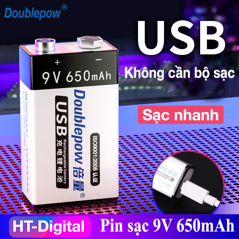 Pin sạc 9V 650mAh cổng USB Doublepow - Pin micro đồng hồ đo điện máy nghe nhạc đèn pin