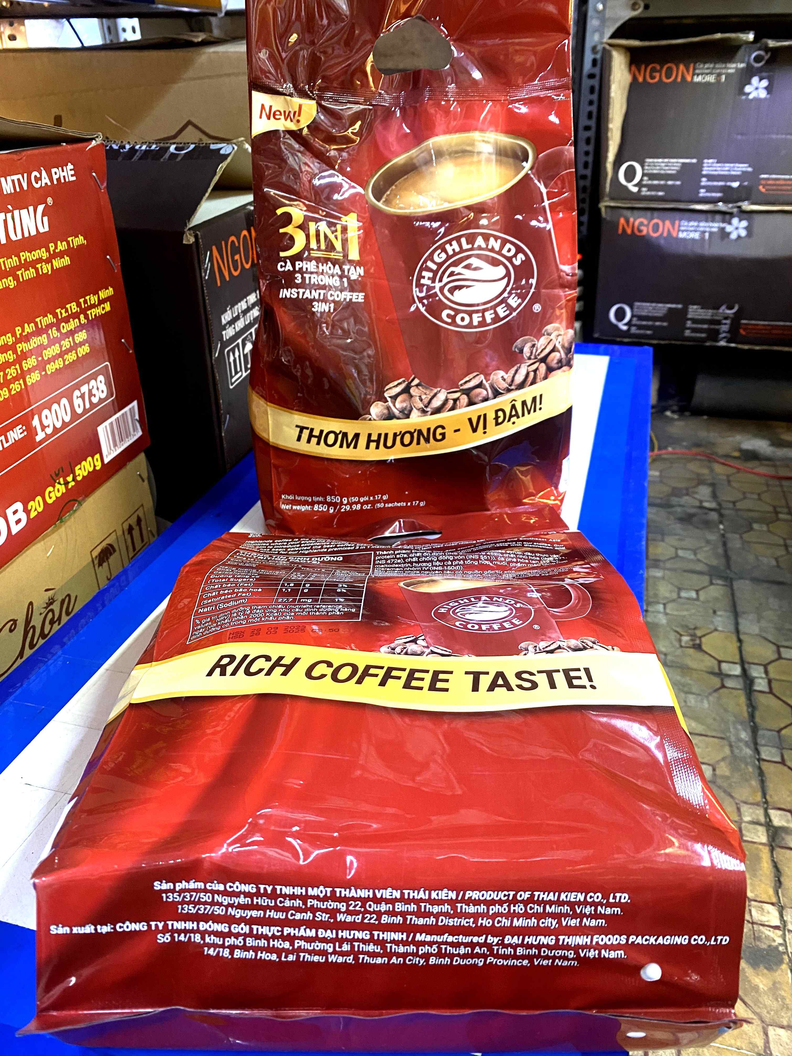 Cà Phê Highlands Coffee 3in1 Hòa Tan Bịch 850g (50 Gói x 17g)