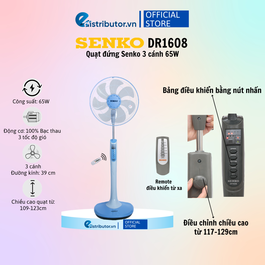 Quạt đứng điều khiển từ xa dr1608 - màu ngẫu nhiên - hàng chính hãng